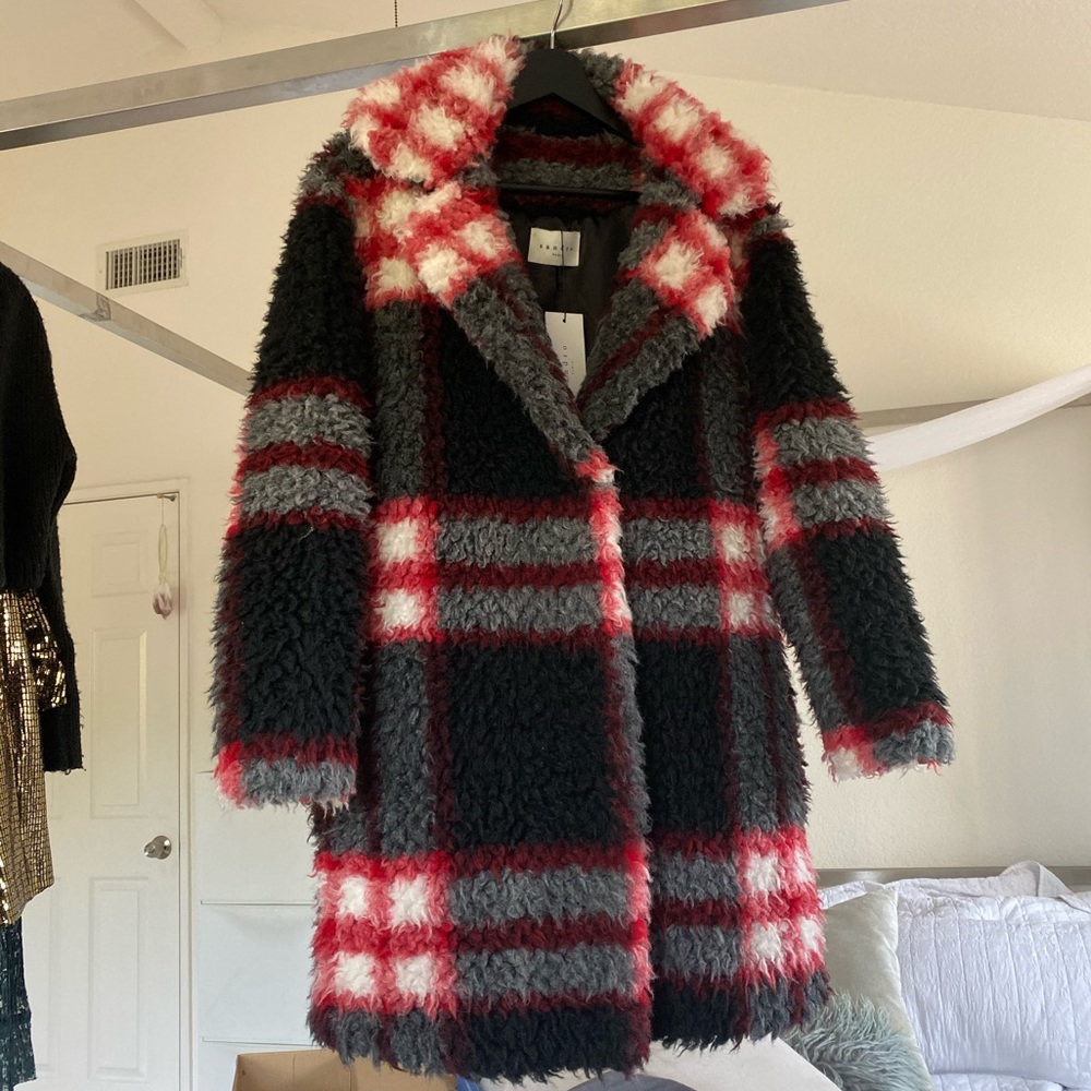 Sandro winter coat red gray black